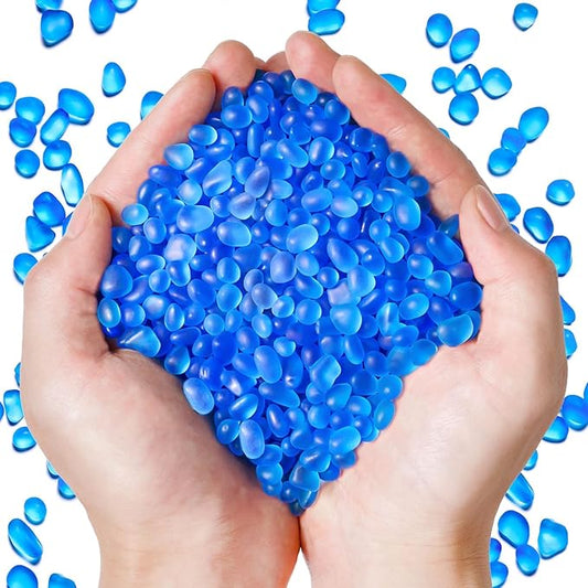 Sea Glass Stones for Crafts About 2.75LB (1180g/41.62oz) Blue Glass Pebbles Gemstones Bulk for Beaching Wedding DIY Decoration Aquarium Turtle Tank Vase Filler (Lake Blue)