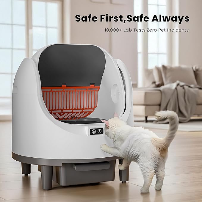 Bashaw Self Cleaning Litter Box, Automatic Cat Litter Box for Multiple Cats, App Control with Safety Sensors, Open Top, Includes Scent Cartridge & Trash Bags