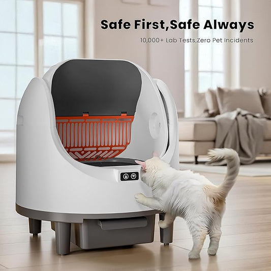 Bashaw Self Cleaning Litter Box, Automatic Cat Litter Box for Multiple Cats, App Control with Safety Sensors, Open Top, Includes Scent Cartridge & Trash Bags