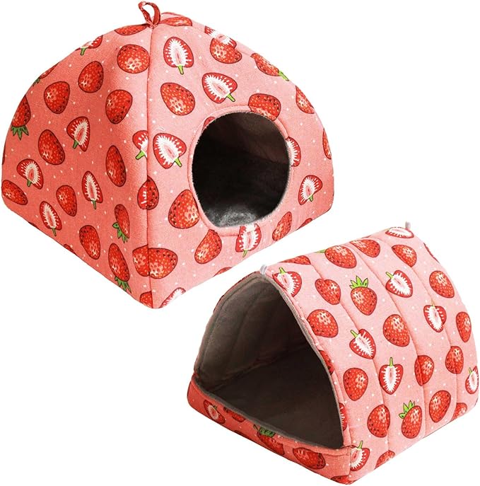 JSPYFITS Guinea Pig Hideout, 2 Pack Guinea Pigs House Set Rabbit Bed, Guineapigs Houses Rabbit Hideout for Small Animal Bunny/Rabbits/Chinchilla Accessories Pink Strawberry