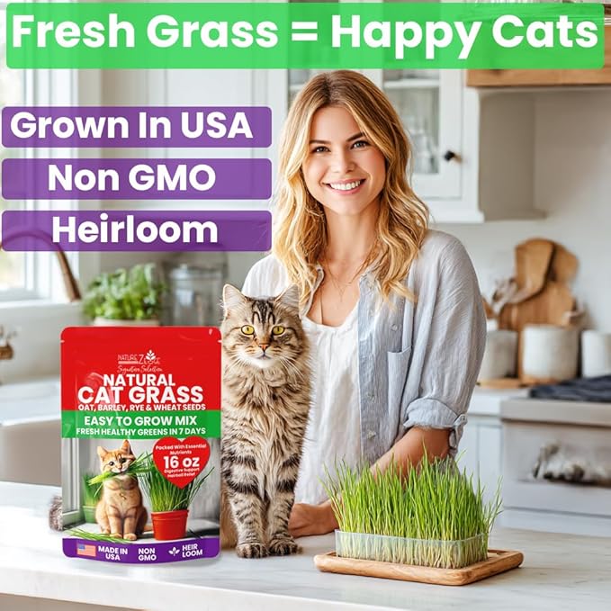 NatureZ Edge Premium Cat Grass Seeds for Indoor Cats, Non GMO - 1 lb Oat, Wheat, Barley & Rye Grass for Indoor Cats, Cat Plant, Kitty Lawn, Pet Grass, Hierba para Gatos, Made in USA