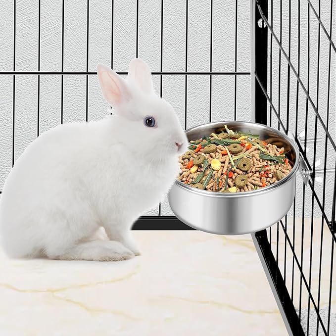 Dog Bowl Stainless Steel Pet Hanging Food Water Bowl Cage Feeding Cup Feeder for Dogs Cats Rabbits Birds Small Animal (Large)