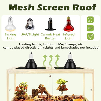 PROLEE Bearded Dragon Tank with Leg,Tempered Glass Lizard Tanks and Reptile Enclosure,Up to 78 Gallon Reptile Tank with Metal Mesh and Lockable Door for Snakes,Chameleon (Oak, 78Gallons,48inch)