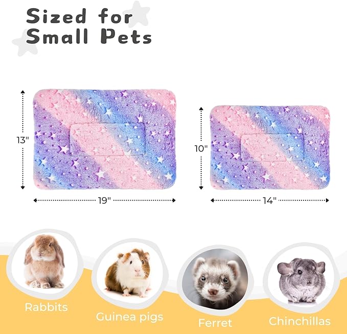 4-Pack Guinea Pig Bed, Washable Bunny Mat, Fleece Rabbit Bedding, Soft Flannel Small Animal Cage Liner, Blanket for Hamster Ferret - 14"x10"