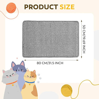Cat Scratcher Mat 31.5" x 19.7" with Sticky Tapes, Sisal Cat Scratching Carpet for Indoor Cats, Horizontal Cat Scratcher for Cat House, Scratching Posts, and Couch Protection(Gray)