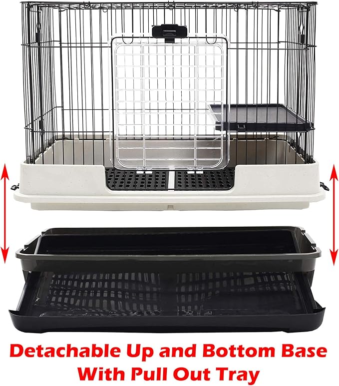 Deluxe 4-Level in/Outdoor Rabbit Hutch Cage Double Large Front Doors Ferret Squirrel Chinchilla Paw Safe Solid Platform Ramp Mesh Floor Pull Out Leakproof Easy Clean 2-Inch Deep Tray Lockable Casters