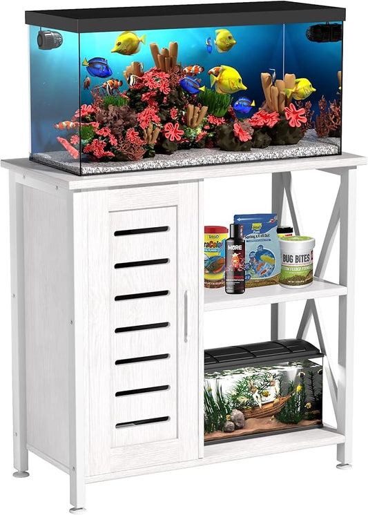20-29 Gallon Fish Tank Stand, Aquarium Stand with Cabinet Accessories Storage, Heavy Duty Metal Frame, 31.49" L*15.74" W Tabletop, 330LBS Capacity,White PG07YGW