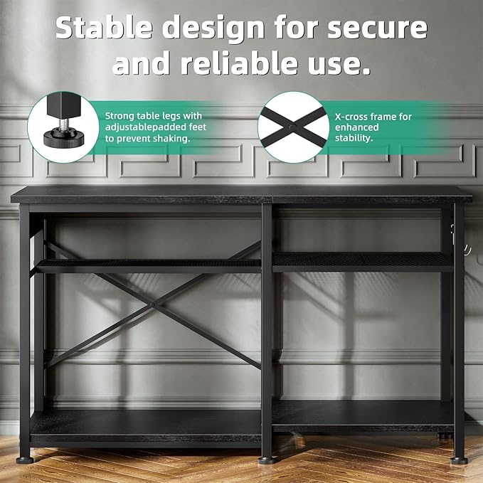 55-75 Gallon Aquarium Stand with 6 ft Power Strip, 5-Tier Metal Frame Fish Tank Stand 40 Gallon Tank Stand 49.2" L*18.9" W Tabletop 780lbs Capacity (Pure Black)