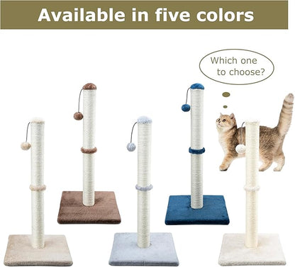 Dimaka 29" Height Tall Cat Scratching Post, Claw Scratcher with Sisal Rope and Covered with Soft Smooth Plush, Vertical Scratch [Full Strectch] for Standard Size Cats. (Beige)