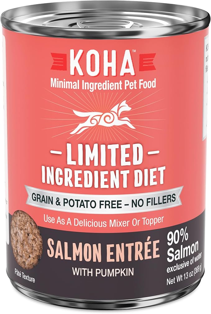 KOHA Limited Ingredient Diet Salmon Entrée for Dogs - Dog Food Toppers for Picky Eaters - Sensitive Stomach Canned Dog Food - Pate Dog - 13 oz Pack of 12