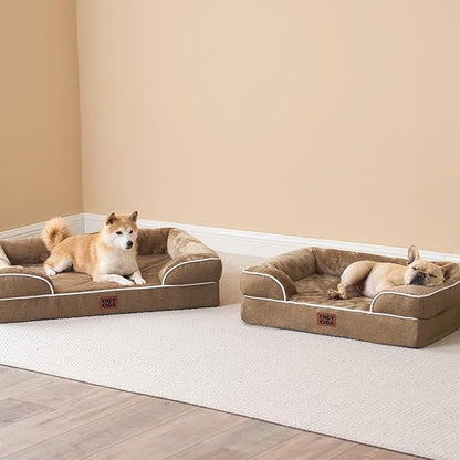 EHEYCIGA Orthopedic Dog Beds for Extra Large Dogs, Waterproof Memory Foam XL Dog Bed with Sides, Non-Slip Bottom and Egg-Crate Foam Big Pet Couch Bed with Washable Removable Cover, Camel