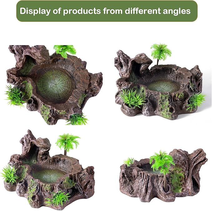 QIRMIZI Reptile Decor, Reptile Food Bowl,Artificial Rock Reptile Hideout, Climbing Ramp for Bearded Dragons, Lizards, and Other Reptiles