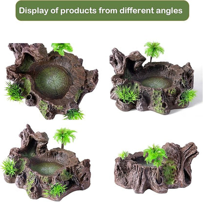 QIRMIZI Reptile Decor, Reptile Food Bowl,Artificial Rock Reptile Hideout, Climbing Ramp for Bearded Dragons, Lizards, and Other Reptiles