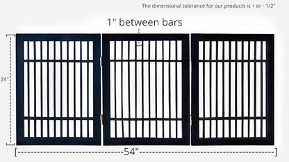 Pet Dog Gate Strong and Durable Freestanding Folding Acacia Hardwood Portable Wooden Fence Indoors or Outdoors by Urnporium (Black Pet Gate, 3 Panel 24" Tall)