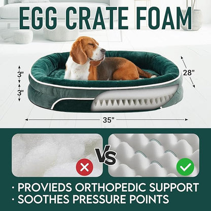 OhGeni Orthopedic Dog Couch Pet Sofa Large Sized Cat Beds with Comfort Foam Support, Soft Comfortable Fabric, Machine Washable Waterproof Removable Cover, 35-Inch (Dark Green)