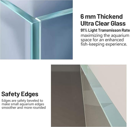 Ultra Clear Glass Fish Tank 24 Gallon, 8mm Thickened Rimless Aquarium Tank Low Iron, Large Big Aquarium 23.6in x15.7in x 15.7in