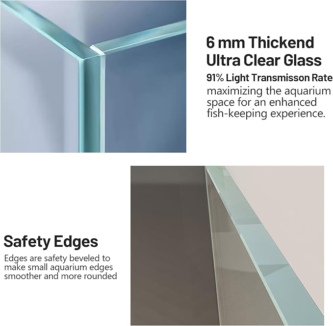 Ultra Clear Glass Fish Tank 6.5 Gallon, 6mm Thickened Rimless Aquarium Tank Low Iron, Cube Aquarium 11.8in x 11.8in x11.8in