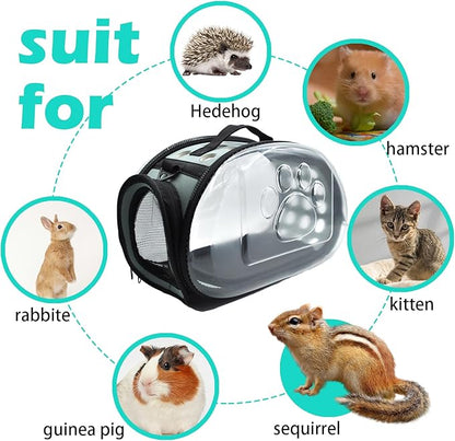 Carrier Bag for Guinea Pig,Portable Small Animal Carriers Pouch,Outgoing Rabbit Travel Carrying Case with 10PCS Disposable Underpads Breathable & Transparent for Hamster Bird Squirrel