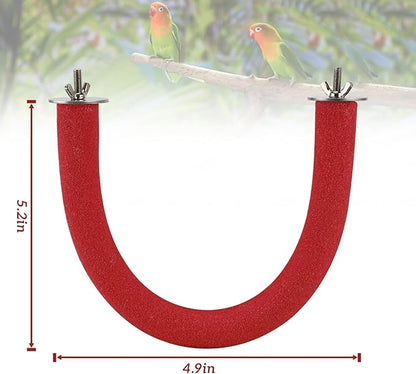 Rypet U Shape Parrot Perch Stand Toy for Paw Grinding Clean Stick Exercise, Rough-Surfaced Quartz Bird Perch Standing Cage Accessories for for Small Parakeets Cockatiels Conures Macaws Finches(Red)