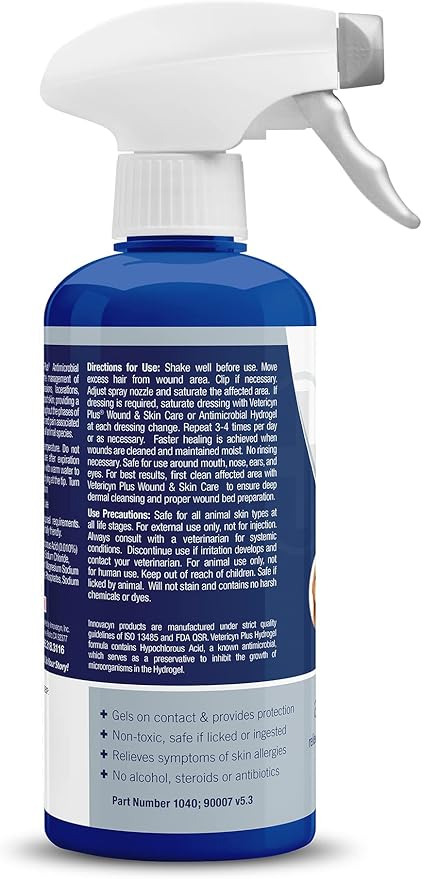 Vetericyn Plus All Animal Wound Care Hydrogel Spray | Healing Aid and Wound Protectant, Sprayable Gel to Relieve Dog, Cat, Horse Itchy Skin, Safe for All Animals. 16 ounces