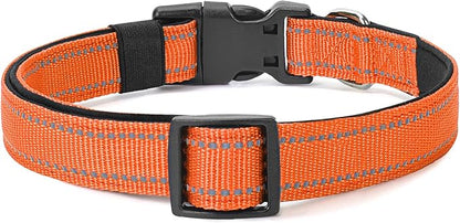 Reflective Dog Collar Padded with Soft Neoprene Breathable Quick Release Basic Dog Collars for Puppy Small Dogs Orange