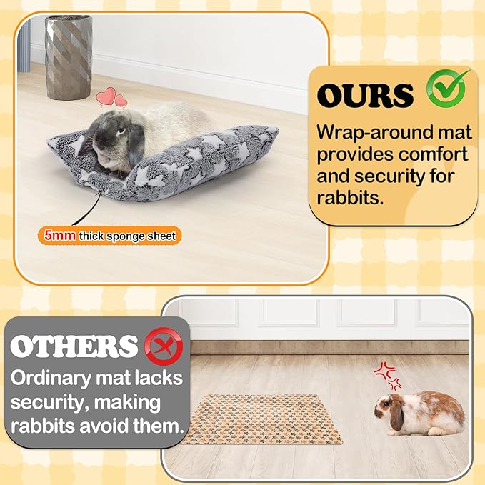 MEWTOGO 15.7 x 14In Rabbit Bed - Thickened Soft Bunny Concave Bed, Cuddle Cushion Plush Mat with Cotton Lounger Pillows for Cage Sleeping Indoor Bunny Gifts, Gray-Star