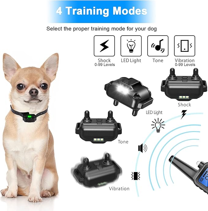 Dog Training Collar Shock Collars for Dogs with Remote 2600 Ft Remote Control Range 4 Modes Beep Vibration Shock Built-in Bright Led Light Rechargeable Waterproof (Black, for 3 Dogs)