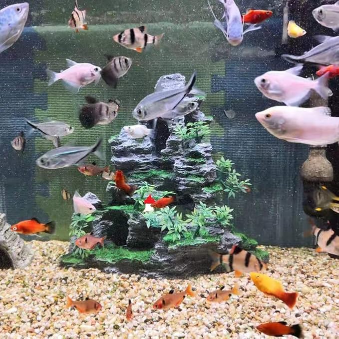Aquarium Ornament - Mountain View Stone Tree Rock Cave Fish Tank Decorations with Small Pavilion