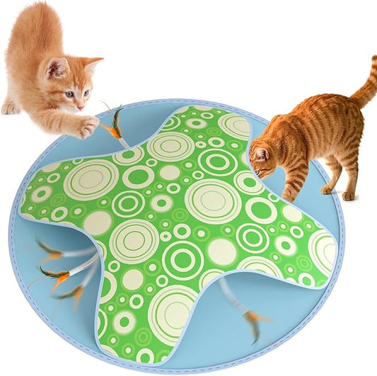 Interactive Cat Toy, 2-in-1 Automatic Cat Toys with Hide/Seek Mode, Moving Concealed Feathers, Two Speed Adjustable & Smart Touch Wake Up - Kitten Play for Indoor Cats (Green)