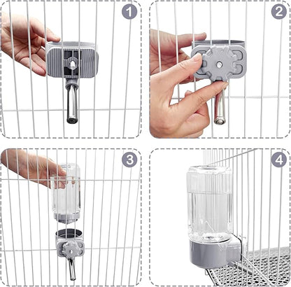 LOS ANDES No-Drip Water Bottle/Feeder for Guinea Pigs/Hamsters/Bunnies/Ferrets/Squirrel/Hedgehog/Other Small Pets, Weather Resistant Cage Water Dispenser for Dogs/Cats, 18.5oz, Gray