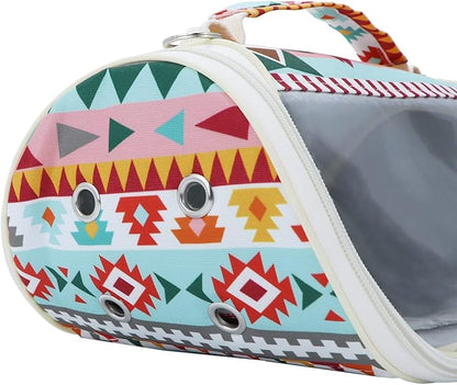 Wontee Small Pet Carrier Hamster Carrier Bag Portable Travel Carrier for Hamsters Mouse Baby Guinea Pig Hedgehog Sugar Glider Small Birds (M, Pink Ethnic)