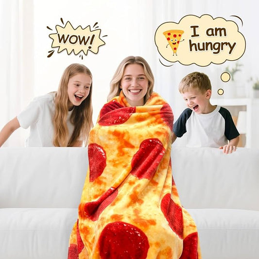 mermaker Pepperoni Pizzas Blanket 80 inches for Adult Kids, Realistic Pizzas Throw Blanket Funny Gifts for Women Men Teen Boy Girl, 285 GSM Soft Flannel Food Blanket for Christmas Birthday Gifts-Red