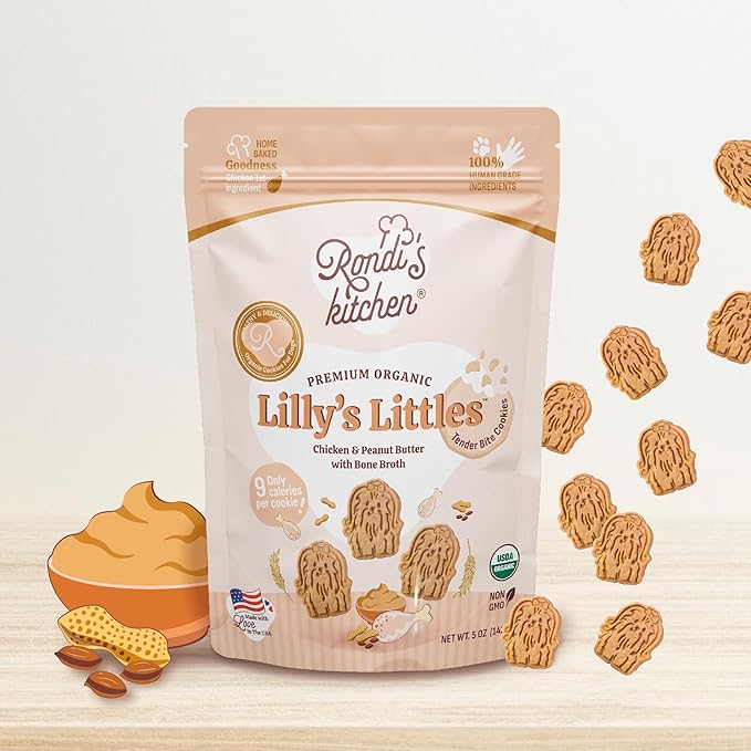 Rondi's Kitchen Lilly's Littles All-Natural & Organic Healthy Soft Dog Treats, Healthy Snacks for Small Dogs, Puppies, and Seniors, Tender Bite Cookies, Human Grade - Chicken & Peanut Butter
