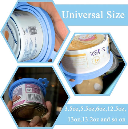 Pet Can Opener & 3 Pcs Cat Food Can Lids | Universal BPA Free Silicone Covers & Multi-Function Wet Food Spoon for Cat and Dog Food(Blue)