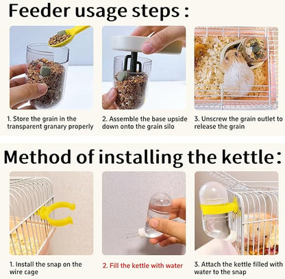 Hamiledyi Automatic Hamster Feeder Rat Food Dispenser Bowl with Water Bottle Food Dish Bowl for Dwarf Hamster Mouse Gerbils (Yellow)