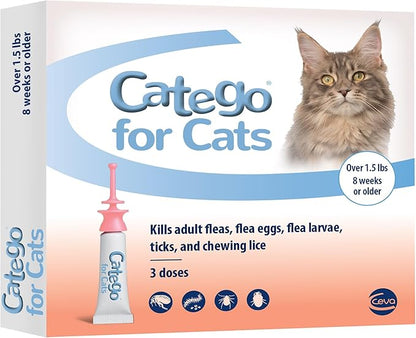 Catego for Cats Flea and Tick Treatment & Prevention (over 1.5 lbs) 3-month supply