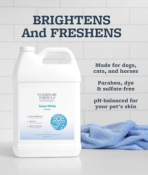 Veterinary Formula Smart Coat Complex Snow White Shampoo for Dogs and Cats, 128 Fl oz / 1 Gal – Gently Remove Stains & Yellowing Without Bleach/Peroxide – Cleans, Deodorizes & Brightens White Coats
