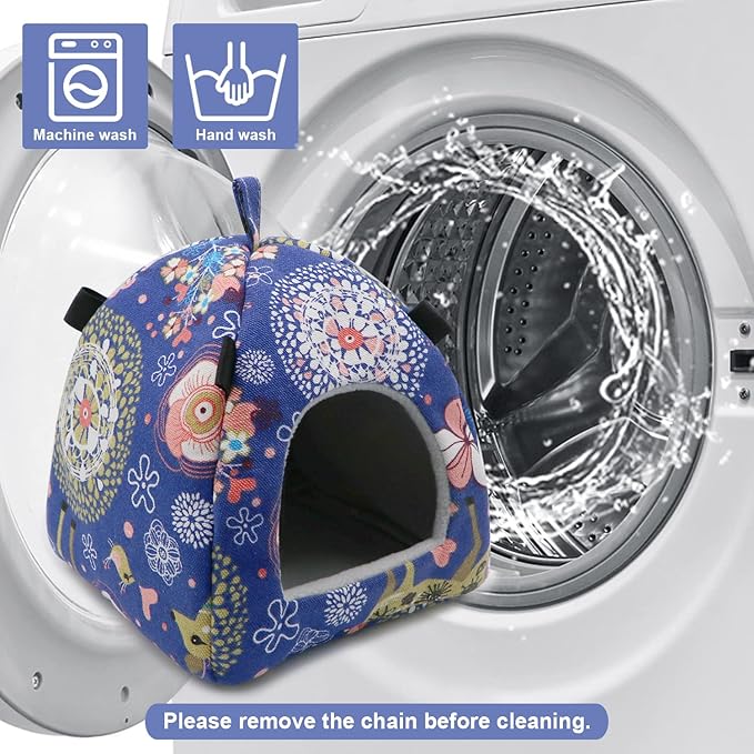 Hamster Tent Bed Winter Warm Hammock Sleeping Bed for Gerbil Rat Sugar Glider Squirrel Hedgehog Small Birds (M, Blue Elk)