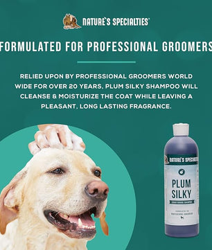 Nature's Specialties Plum Silky Ultra Concentrated Dog Shampoo Conditioner, Makes up to 3 Gallons, Natural Choice for Professional Pet Groomers, Silk Proteins, Made in USA, 16oz