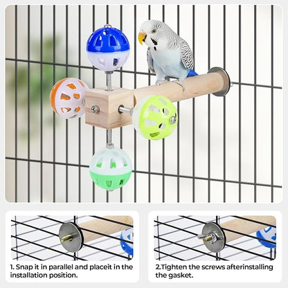 Bird Stand Perch Toy with Rotating Balls, Bird Toys for Parakeets, Ideal for Parakeets, Cockatiels & Lovebirds (NOT for Too Small BIRDCAGES - Avoid Unwanted Returns) 2PCS