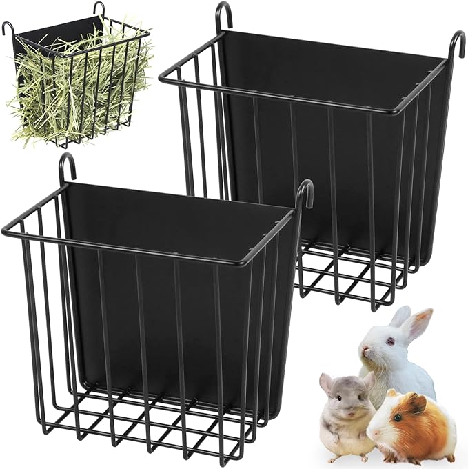 2PCS Rabbit Hay Rack with Heavy-Duty Metal Frame Rabbit Hay Holder for Cage - Guinea Pig Hay Feeder Bunny Hay Feeder,for Rabbits Guinea Pigs Bunny Chinchillas