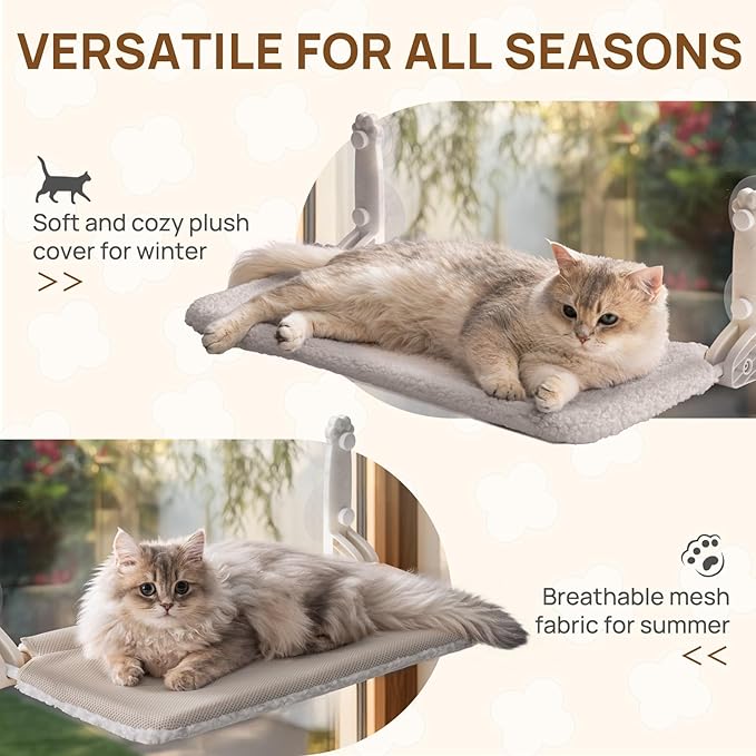 Mewoo 2PC Cat Window Perch, Cordless Window Hammock with Steel Frame and Removable Soft Cover, Embeded Cat Seat with 4 Strong Suction Cups (Grey, 2 Pack)