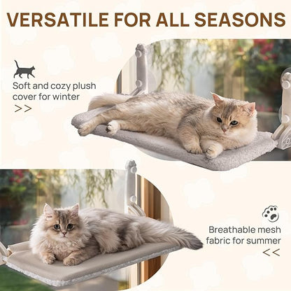 Mewoo Cat Window Perch, Cordless Window Hammock with Steel Frame and Removable Soft Cover, Embeded Cat Seat with 4 Strong Suction Cups (Grey, 1 Pack)