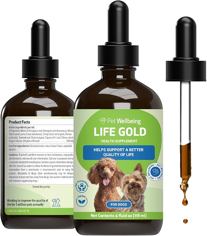 Life Gold for Dogs - Supports Detoxification, Immune System Health, Antioxidants - Vet-Formulated Herbal Supplement – 4 oz (118 ml)
