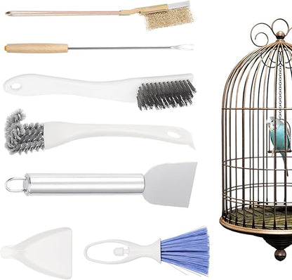 7-Piece Set Bird Cage Cleaner,Small Animal cage Cleaning Tool Wooden and Stainless Steel Cleaning Brush Long Handle Cleaning Brush Spatula Bird Cleaning Bird Drops Multipurpose Cleaning