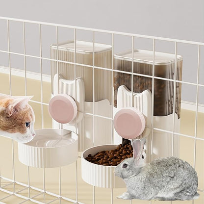 kathson Rabbit Gravity Auto Feeder Set 35oz Hanging Automatic Food Water Dispenser Cage Automatic Feeder Set for Rabbit Chinchilla Guinea Pig Hedgehog Ferret Kitty Puppy (Pink)