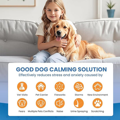 Dog Calming Diffuser, 4 in 1 Dog Pheromones Calming Diffuser, Relaxing Pheromone for Dogs Relief Stress Anxiety Reduce Aggression Barking, Help Train Dog to Pee, 1 Diffuser 3 Refill(48ml)