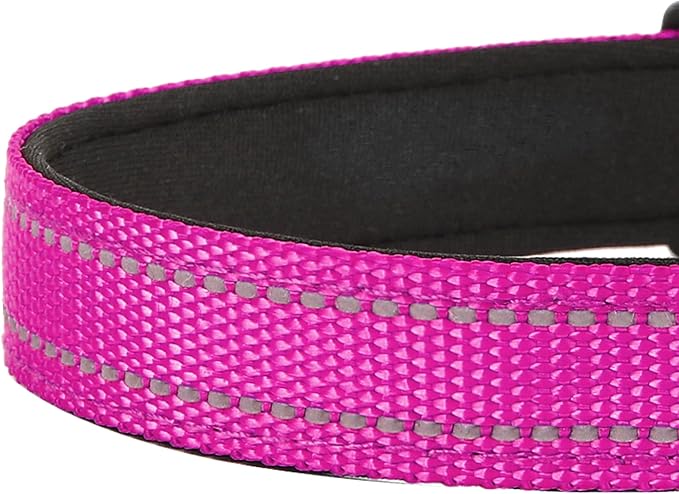 Reflective Dog Collar, Adjustable Soft Neoprene Padded Nylon Pet Collars with Buckle for Puppy and Small Dogs, Cats,Rose Red,XS