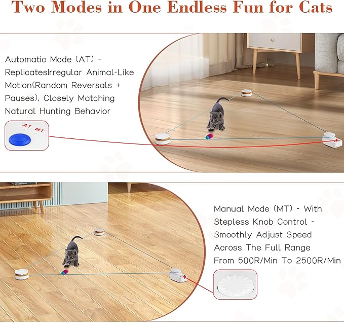 Interactive Cat Toy for Indoor Cats – Automatic Moving & Enrichment Toy for Indoor Cats/Kitten, Auto/Manual Control Cat Treadmill for Exercise & Mental Stimulation, Stimulating Chase Toys(H1K2)