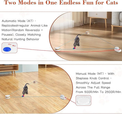 Interactive Cat Toy for Indoor Cats – Automatic Moving & Enrichment Toy for Indoor Cats/Kitten, Auto/Manual Control Cat Treadmill for Exercise & Mental Stimulation, Stimulating Chase Toys(H1K2)
